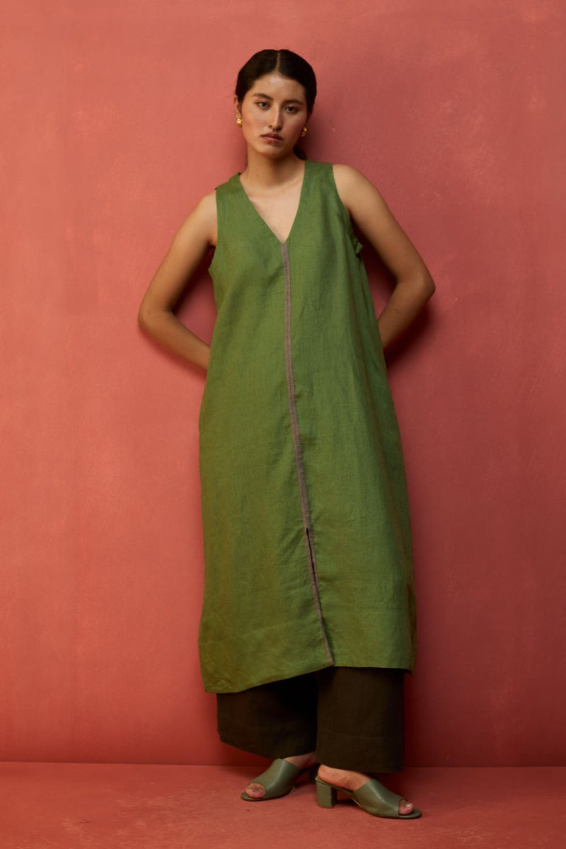 Rohe Sleeveless Linen Tunic - Fern Green by Manan for Worldwide