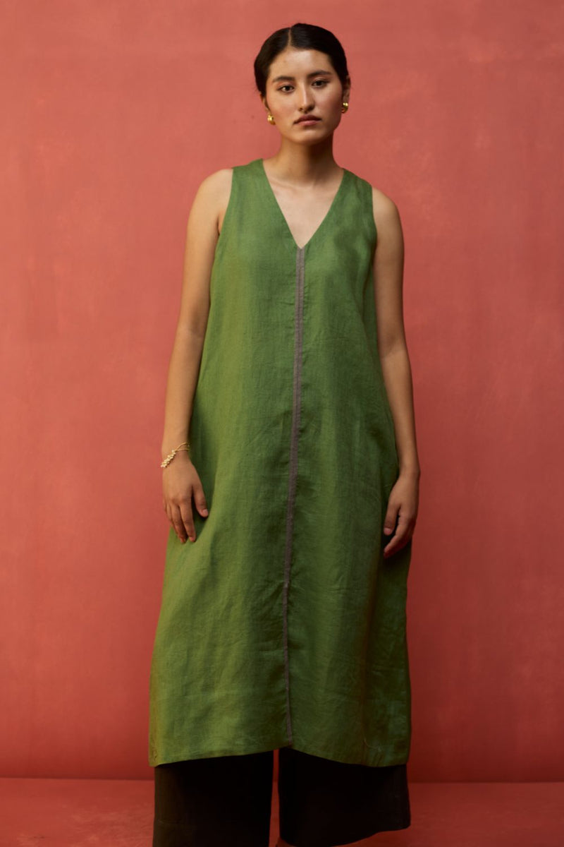 Rohe Sleeveless Linen Tunic - Fern Green by Manan for Worldwide