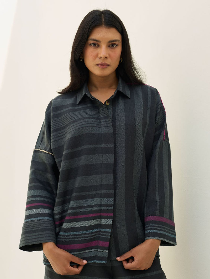 Ellen Dolman Sleeve Shirt - Charcoal by Manan in charcoal color for women Worldwide