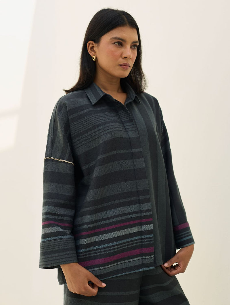 Ellen Dolman Sleeve Shirt - Charcoal by Manan in charcoal color for women Worldwide