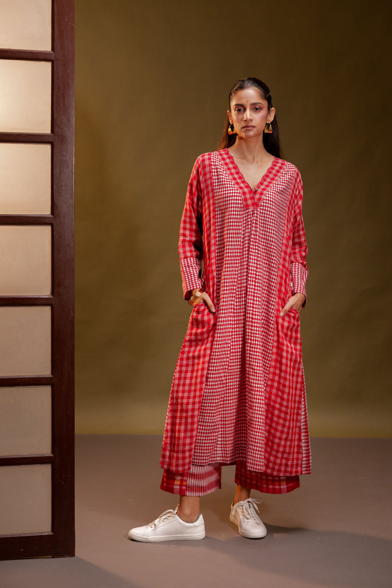 Reverie Kurta + Palazzo (Set) gamcha co-ord set by 145 East in red for women Worldwide