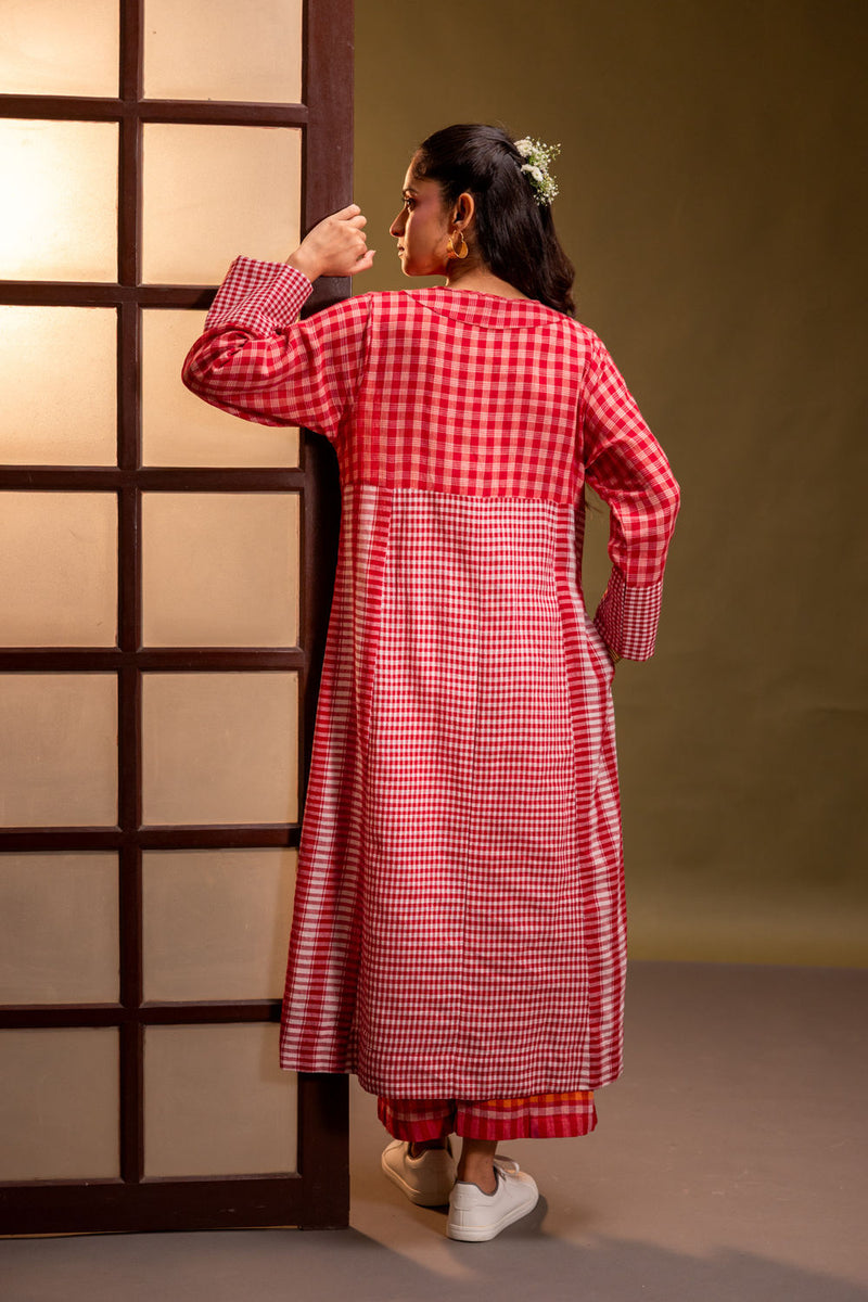 Reverie Kurta + Palazzo (Set) gamcha co-ord set by 145 East in red for women Worldwide