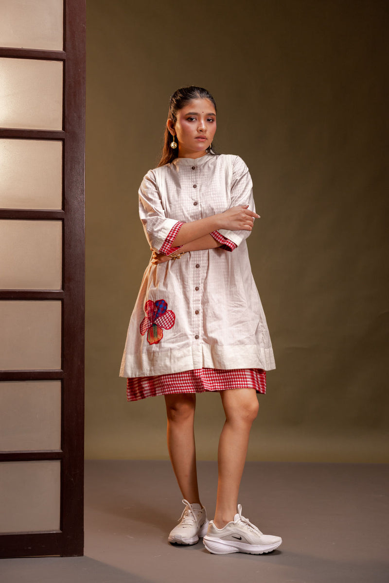 Raindance Dress cotton, gamcha dress by 145 East in red, white for women Worldwide