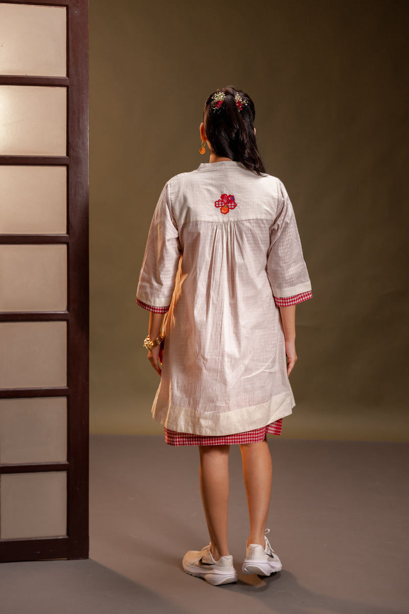 Raindance Dress cotton, gamcha dress by 145 East in red, white for women Worldwide