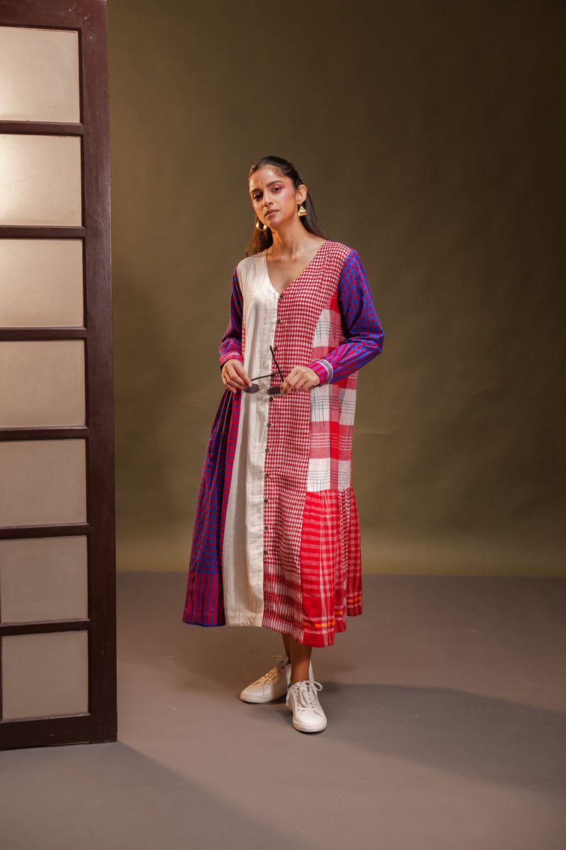 Vera Dress cotton, gamcha dress by 145 East in red, white, purple for women Worldwide