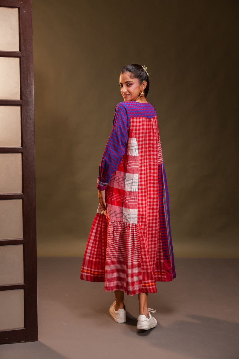 Vera Dress cotton, gamcha dress by 145 East in red, white, purple for women Worldwide