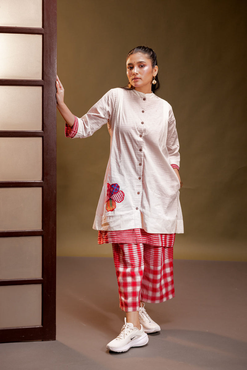 Raindance Dress + Palazzo (Set) cotton, gamcha co-ord set by 145 East in red, white for women Worldwide