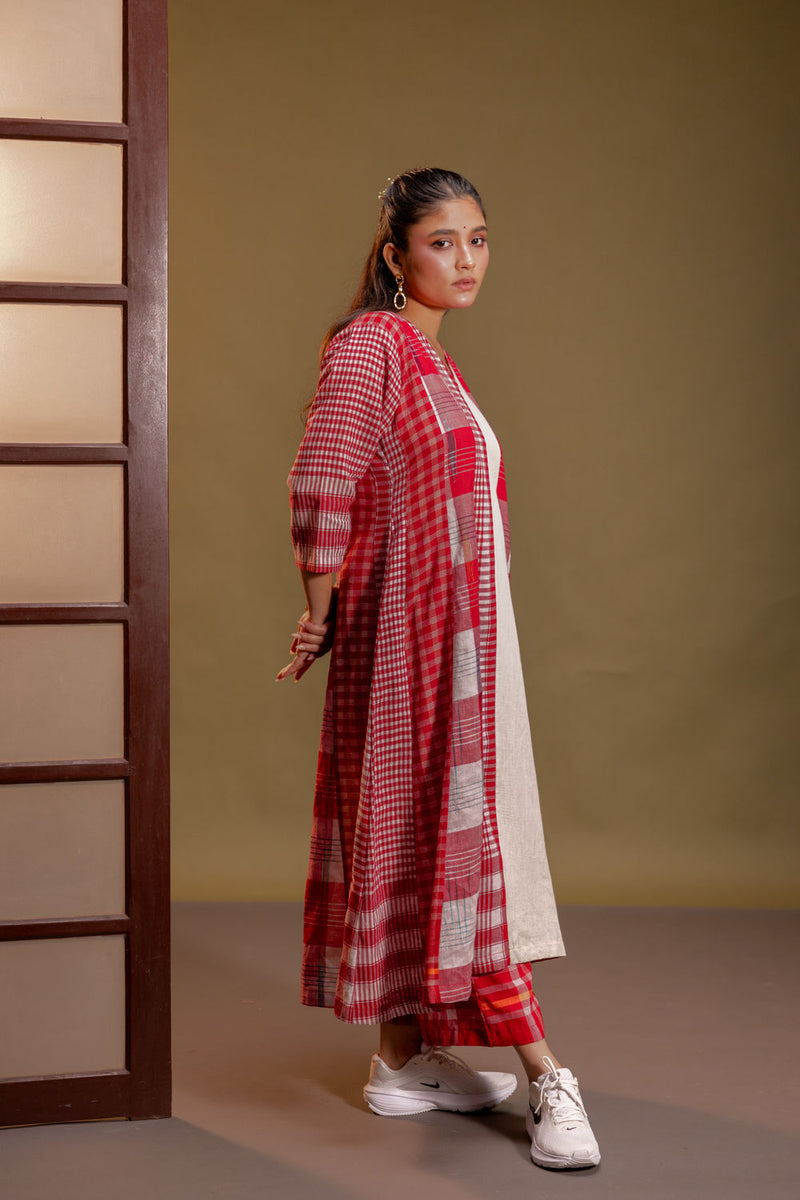 Muse 16 Panelled Dress + Palazzo (Set) cotton, gamcha co-ord set by 145 East in red, white for women Worldwide