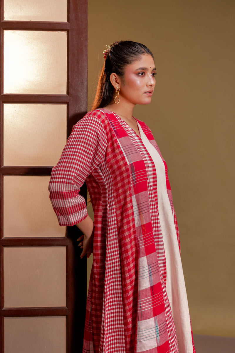 Muse 16 Panelled Dress + Palazzo (Set) cotton, gamcha co-ord set by 145 East in red, white for women Worldwide