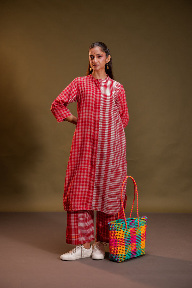 Rituals Kurta + Palazzo (Set) gamcha co-ord set by 145 East in red for women Worldwide