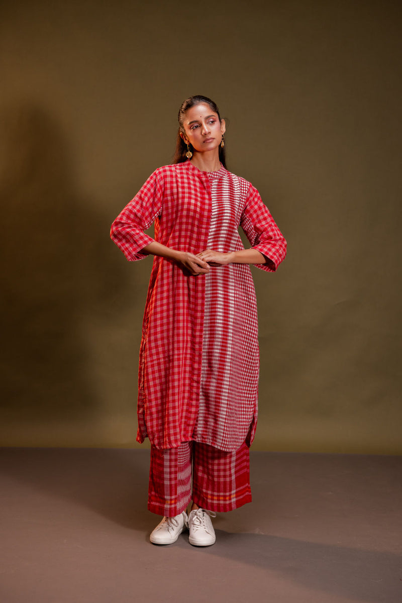 Rituals Kurta + Palazzo (Set) gamcha co-ord set by 145 East in red for women Worldwide