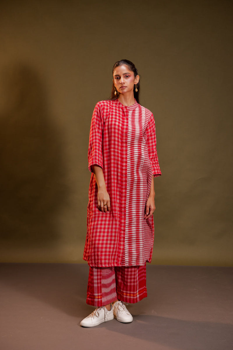 Rituals Kurta + Palazzo (Set) gamcha co-ord set by 145 East in red for women Worldwide