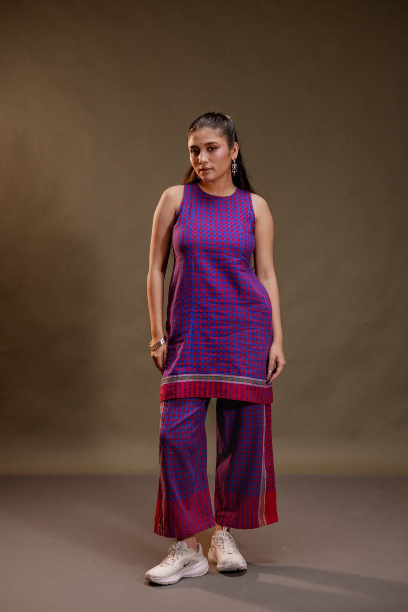 Willow Dress + Palazzo (Set) gamcha co-ord set by 145 East in red, purple for women Worldwide