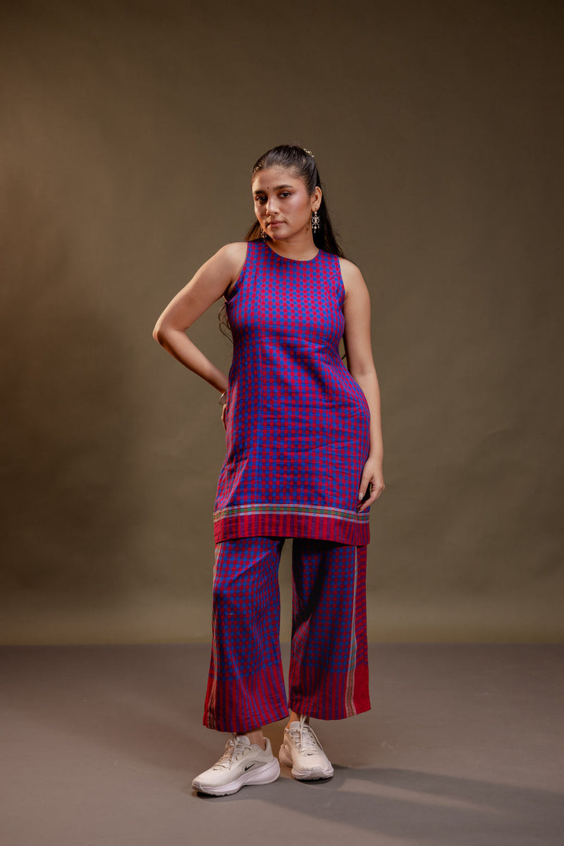 Willow Dress + Palazzo (Set) gamcha co-ord set by 145 East in red, purple for women Worldwide