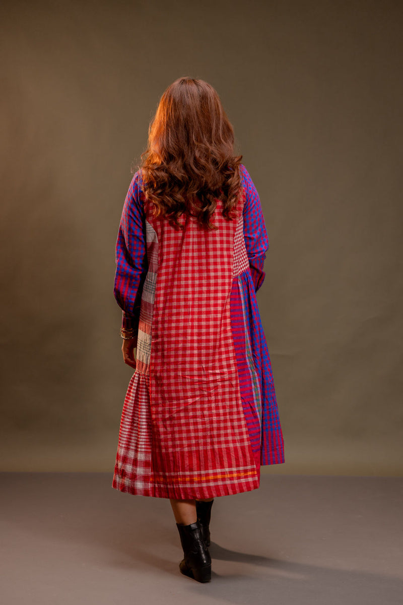 Vera Dress cotton, gamcha dress by 145 East in red, white, purple for women Worldwide