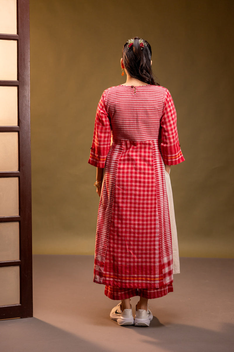 Ardor Panelled Dress + Palazzo (Set) cotton, gamcha co-ord set by 145 East in red, white for women Worldwide