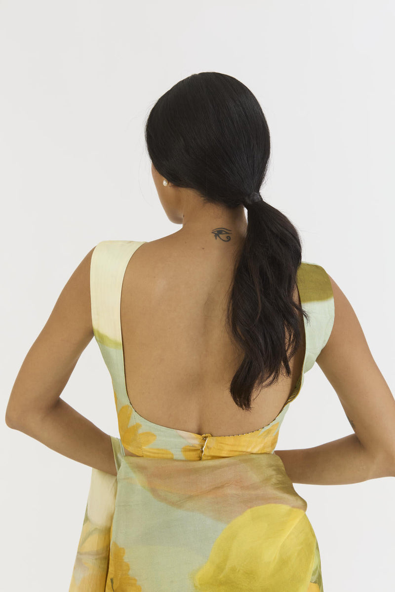 LEMONADE BLOUSE (ZERO NECK) silk by Yam in yellow color for women Worldwide