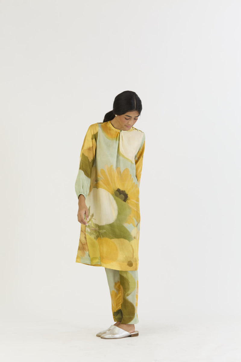 LEMONADE SILK KURTA SET silk by Yam in yellow color for women Worldwide