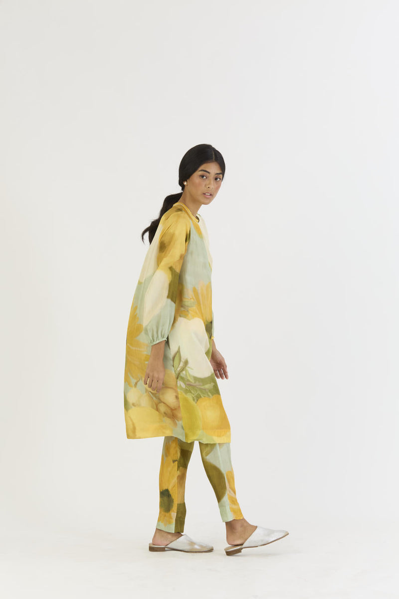 LEMONADE SILK KURTA SET silk by Yam in yellow color for women Worldwide