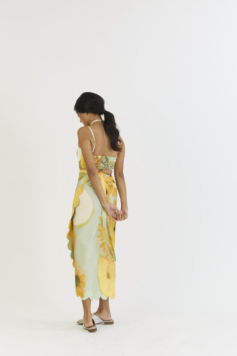 LEMONADE BRALETTE & SCALLOP SKIRT SET satin by Yam in yellow color for women Worldwide