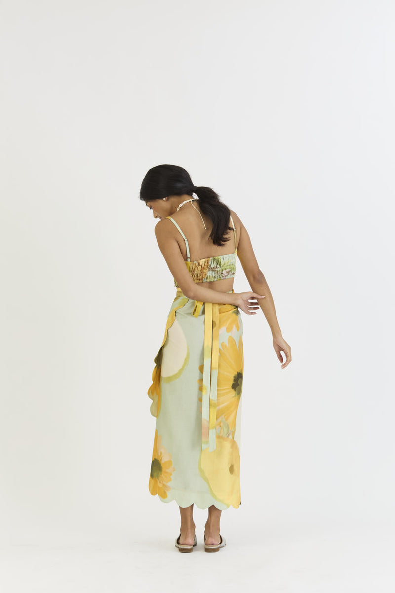 LEMONADE BRALETTE & SCALLOP SKIRT SET satin by Yam in yellow color for women Worldwide