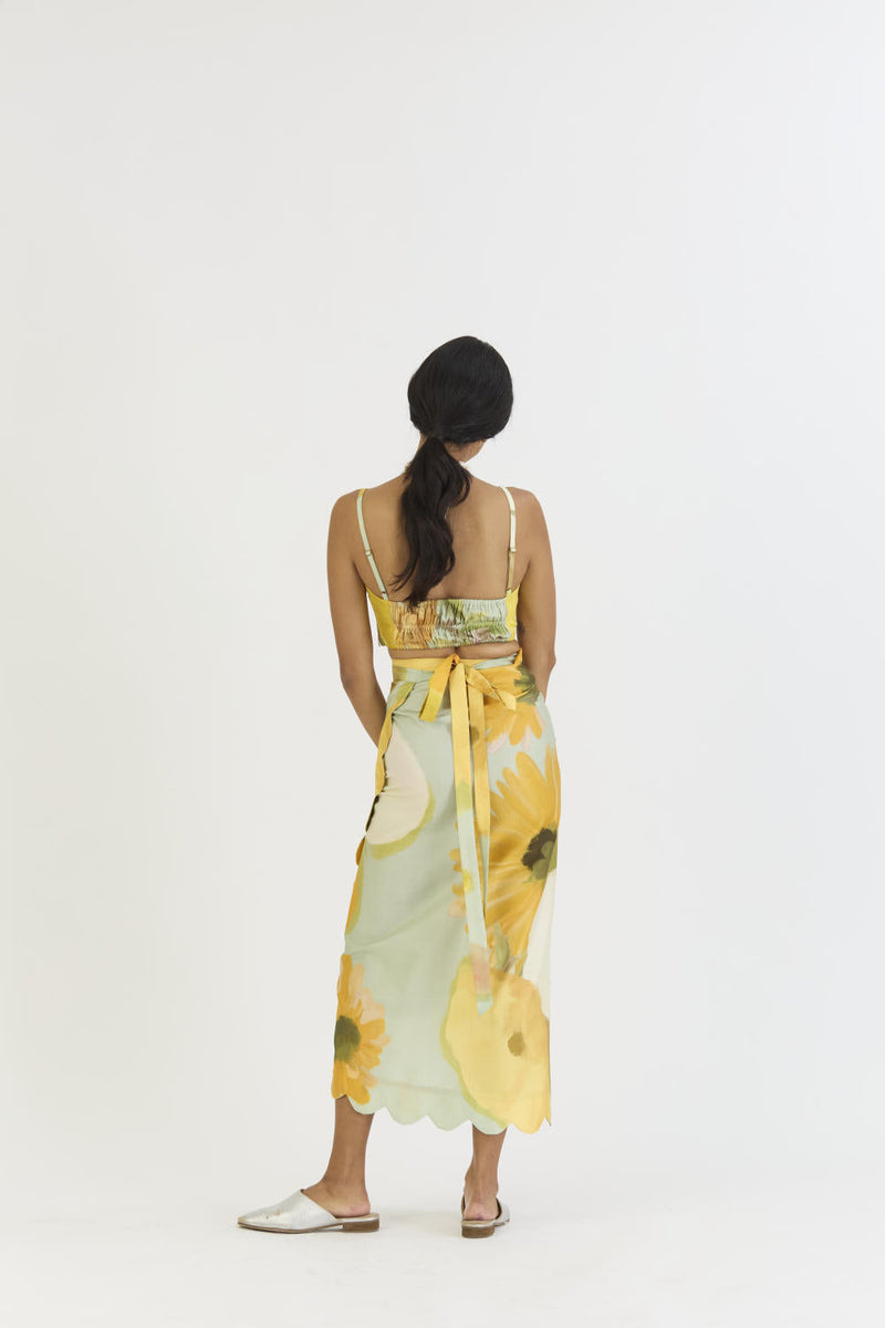 LEMONADE BRALETTE & SCALLOP SKIRT SET satin by Yam in yellow color for women Worldwide