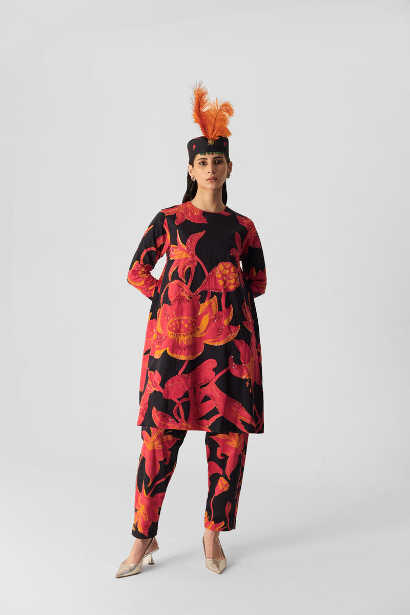 LIAN EMBROIDERED KURTA SET satin by Yam in multi color for women Worldwide