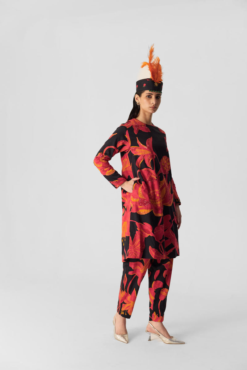 LIAN EMBROIDERED KURTA SET satin by Yam in multi color for women Worldwide