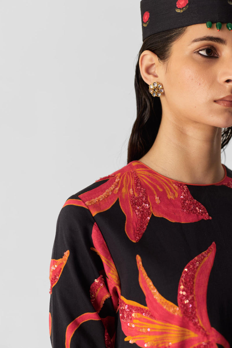 LIAN EMBROIDERED KURTA SET satin by Yam in multi color for women Worldwide
