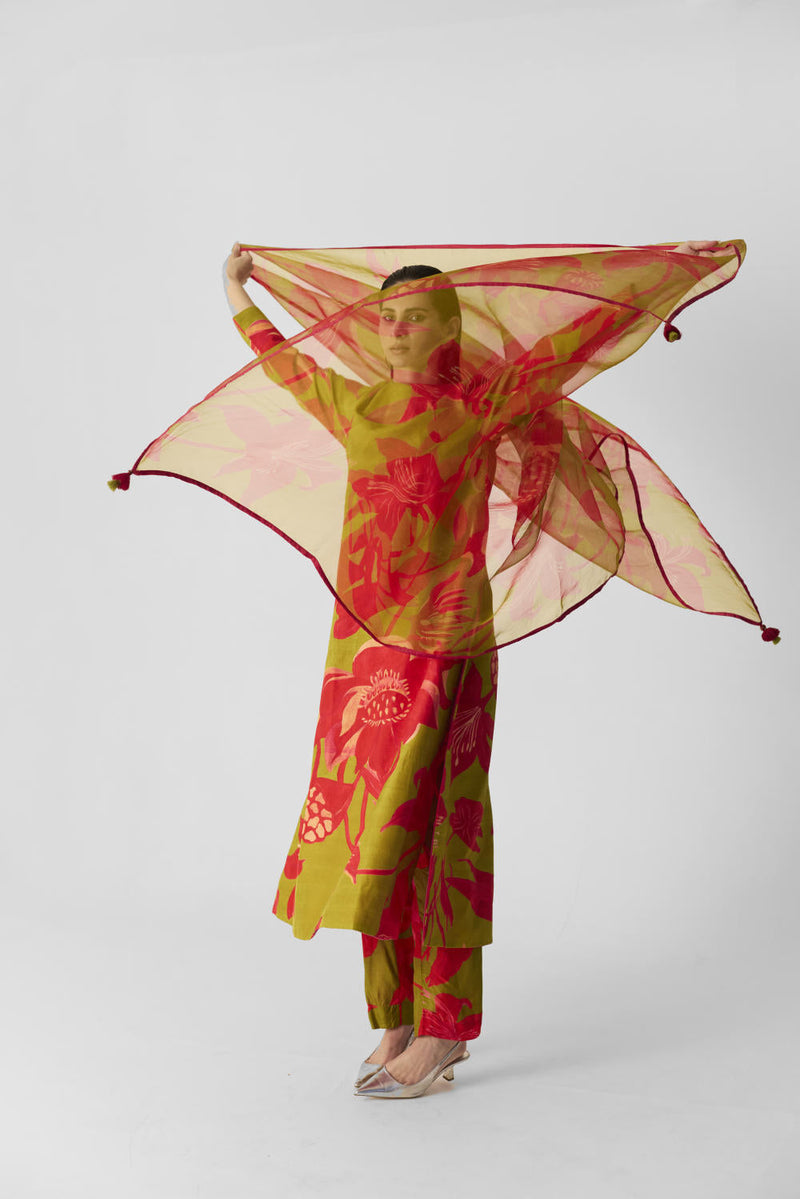 LIAN LIME LONG KURTA SET silk by Yam in multi color for women Worldwide