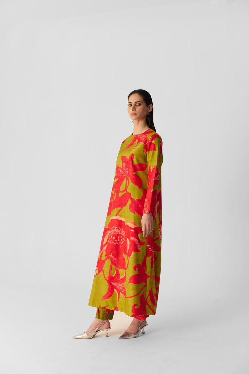 LIAN LIME LONG KURTA SET silk by Yam in multi color for women Worldwide
