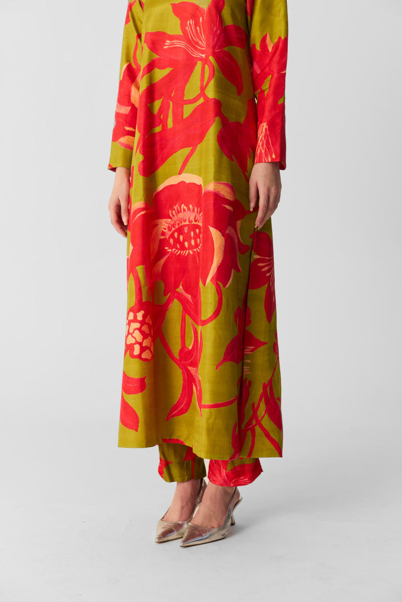 LIAN LIME LONG KURTA SET silk by Yam in multi color for women Worldwide
