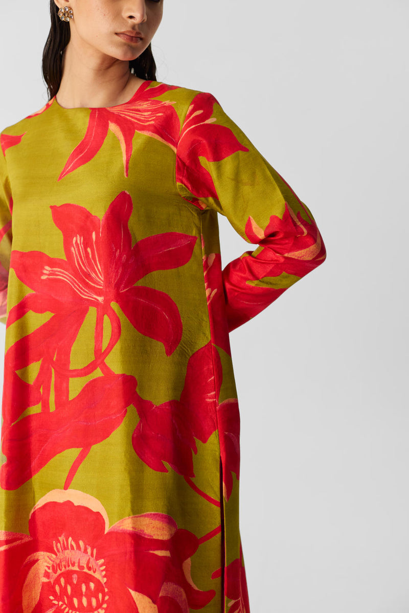 LIAN LIME LONG KURTA SET silk by Yam in multi color for women Worldwide