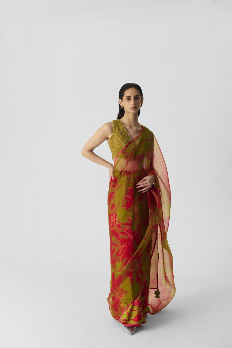 LIAN LIME SAREE organza by Yam in multi color for women Worldwide