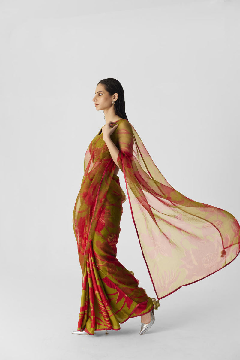 LIAN LIME SAREE organza by Yam in multi color for women Worldwide