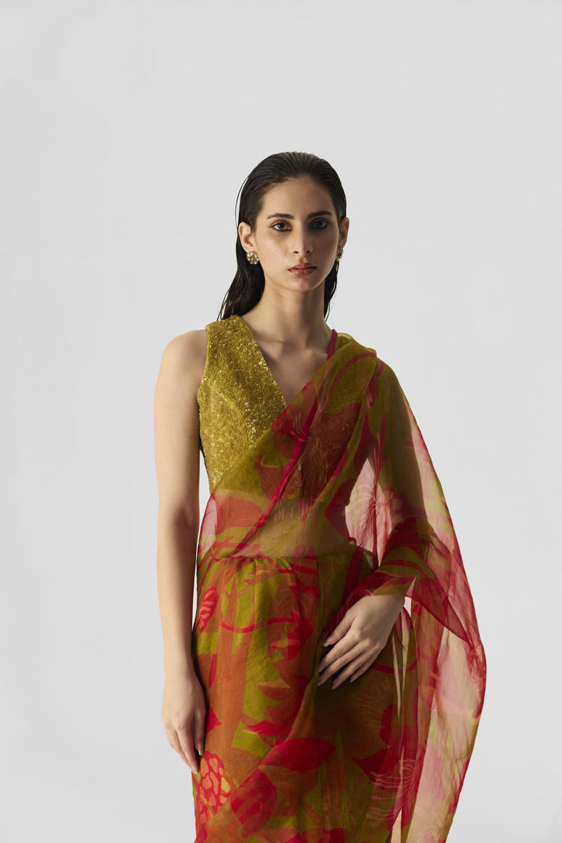 LIAN LIME SAREE organza by Yam in multi color for women Worldwide