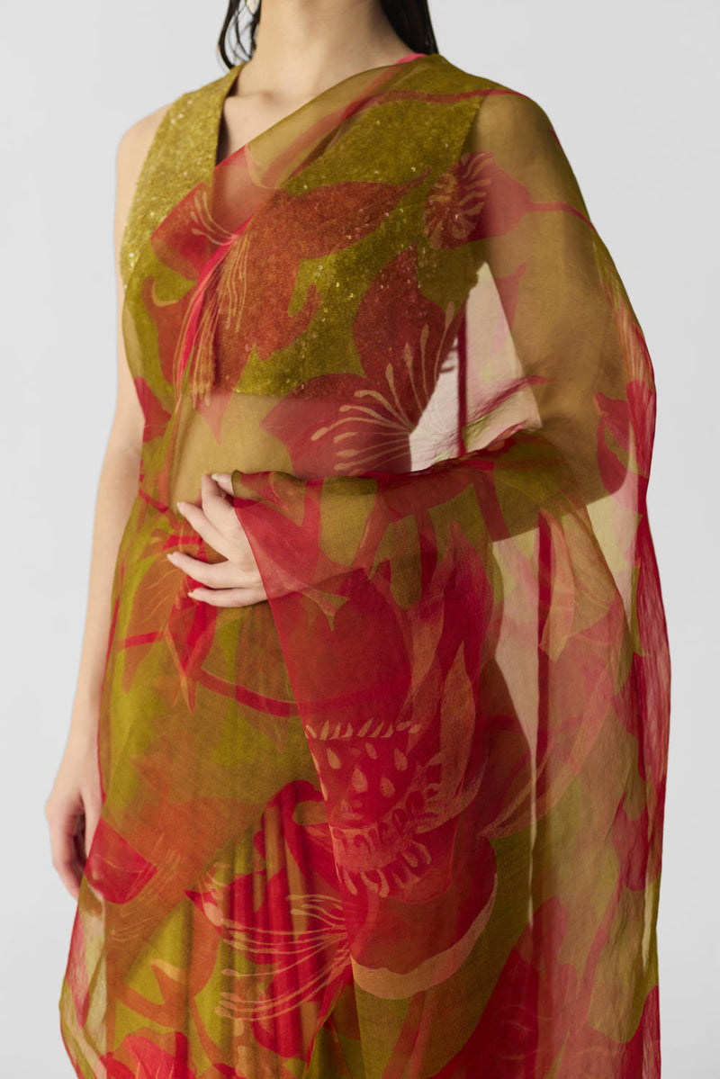 LIAN LIME SAREE organza by Yam in multi color for women Worldwide