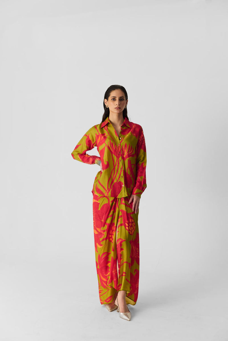 LIAN LIME SHIRT & SKIRT SET silk by Yam in multi color for women Worldwide