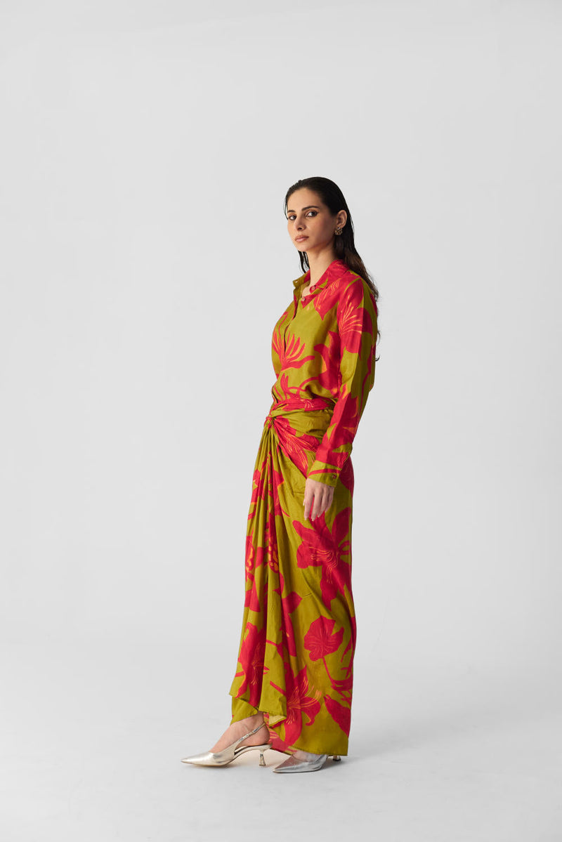 LIAN LIME SHIRT & SKIRT SET silk by Yam in multi color for women Worldwide