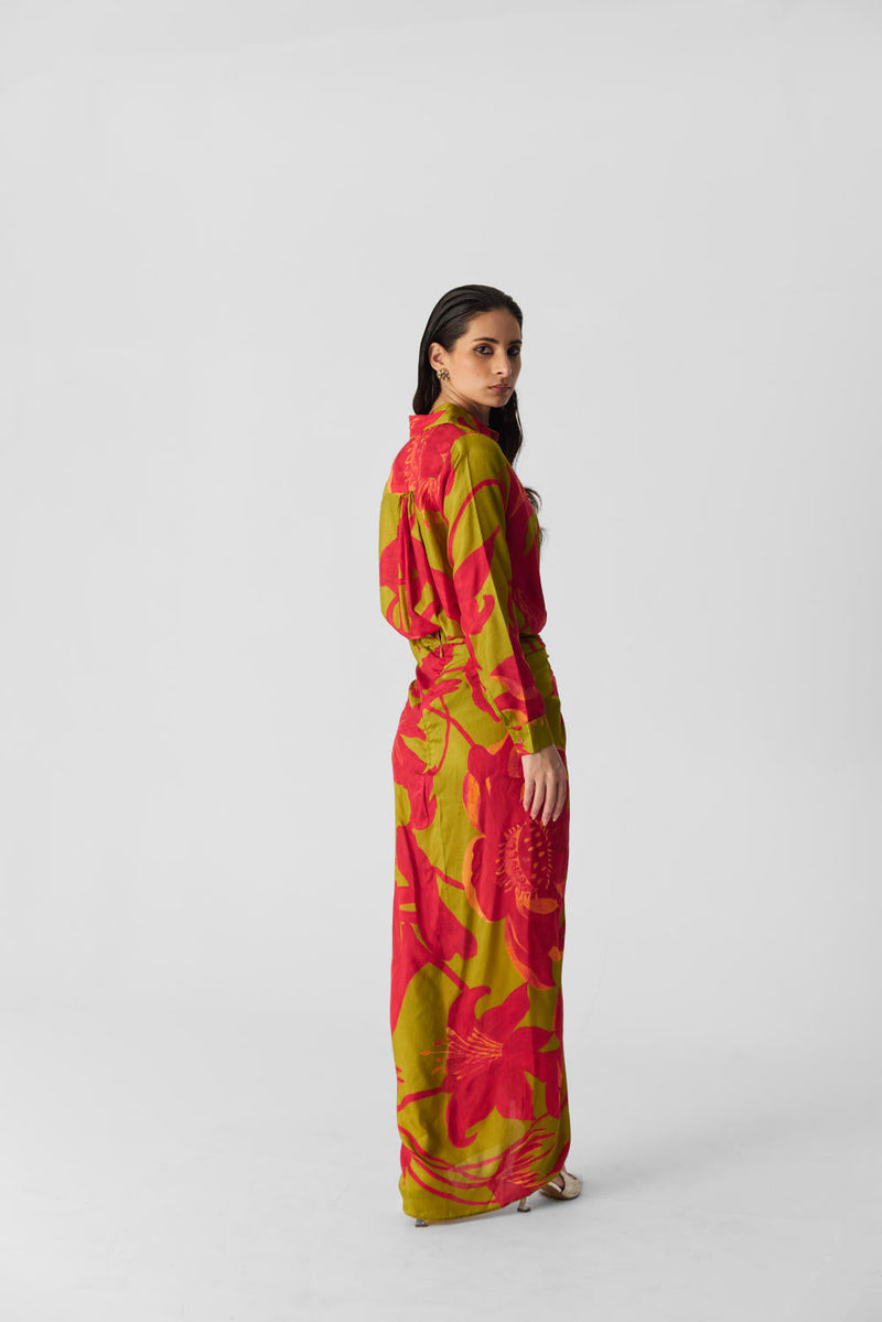 LIAN LIME SHIRT & SKIRT SET silk by Yam in multi color for women Worldwide