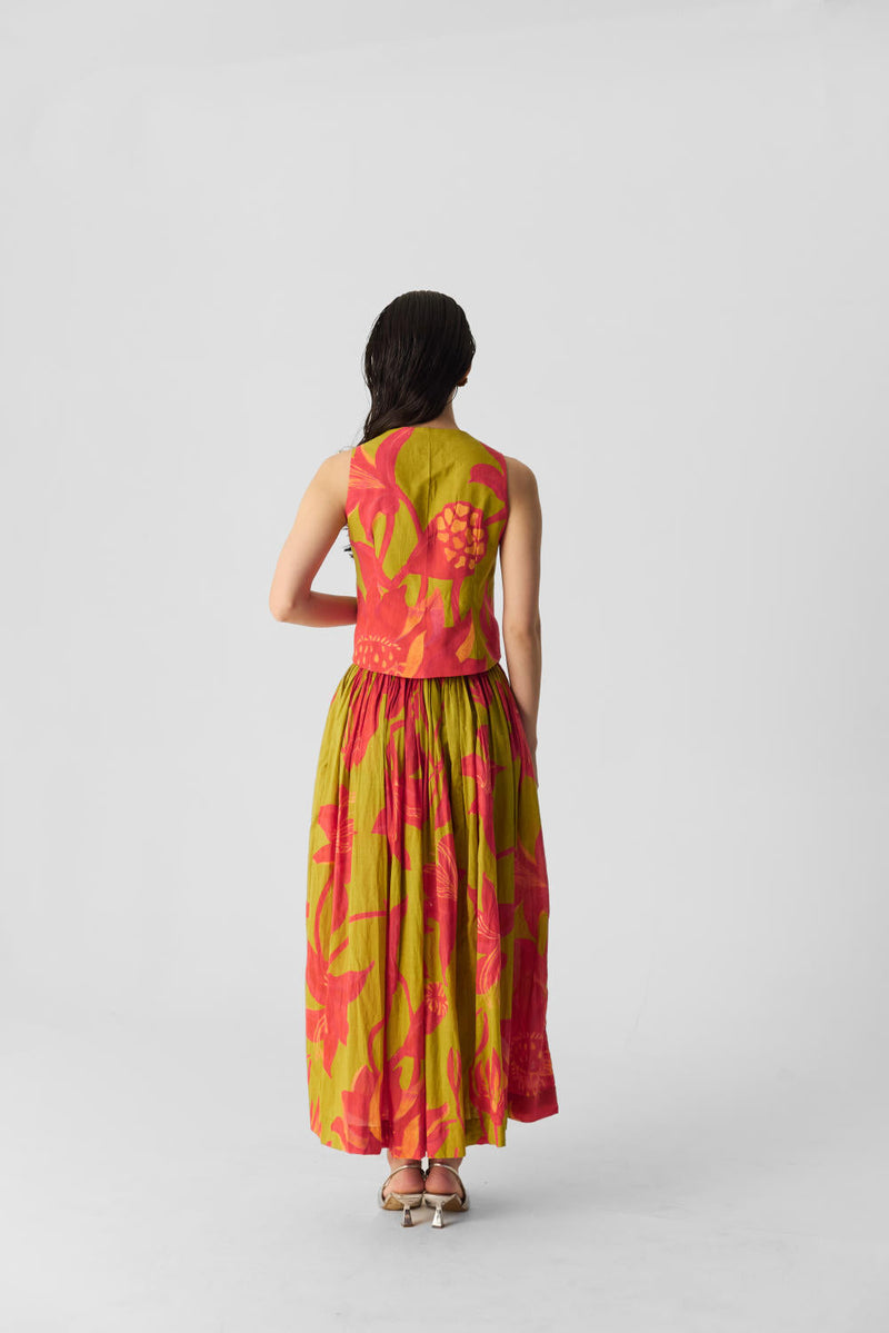 LIAN LIME WAISTCOAT & SKIRT SET cotton by Yam in multi color for women Worldwide