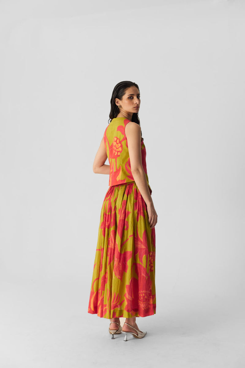 LIAN LIME WAISTCOAT & SKIRT SET cotton by Yam in multi color for women Worldwide
