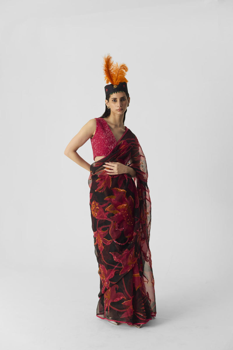 LIAN EMBROIDERED SAREE organza by Yam in multi color for women Worldwide