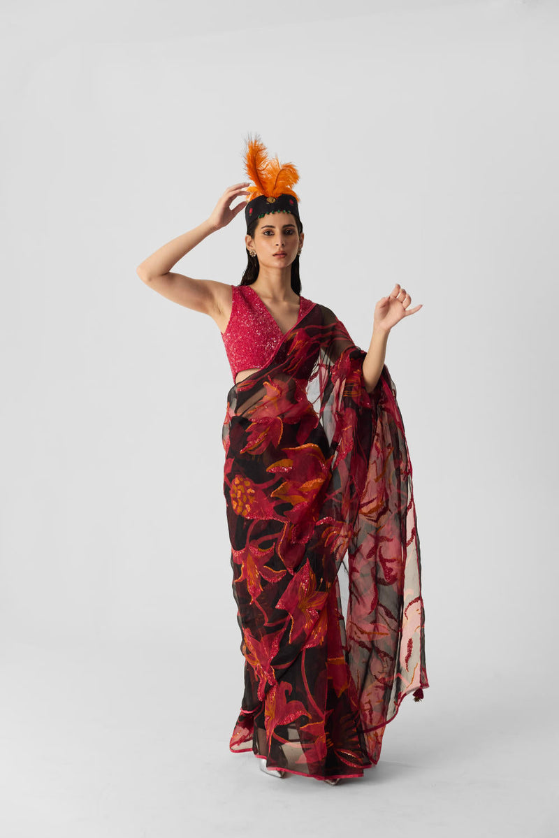 LIAN EMBROIDERED SAREE organza by Yam in multi color for women Worldwide