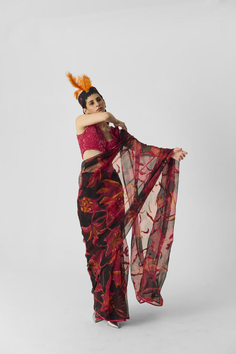 LIAN EMBROIDERED SAREE organza by Yam in multi color for women Worldwide
