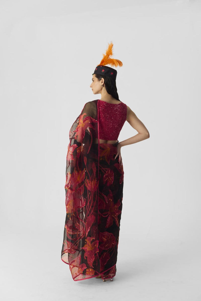 LIAN EMBROIDERED SAREE organza by Yam in multi color for women Worldwide