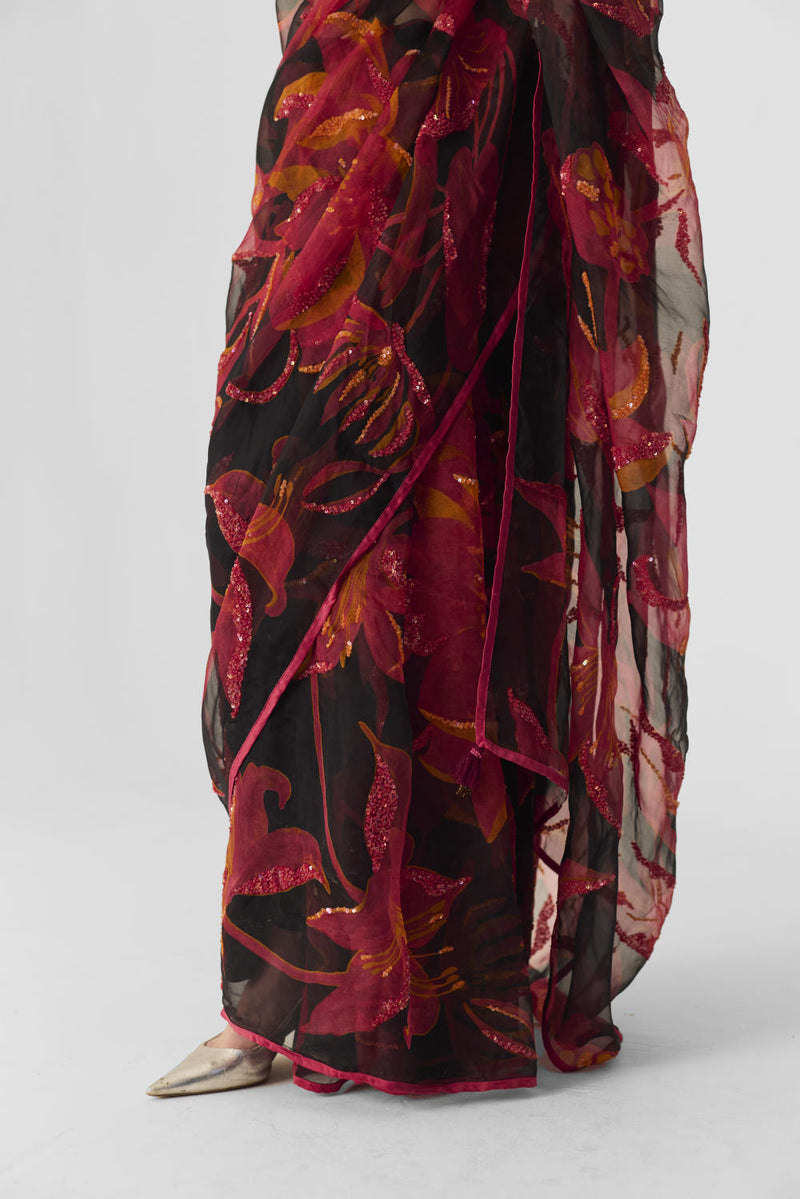 LIAN EMBROIDERED SAREE organza by Yam in multi color for women Worldwide