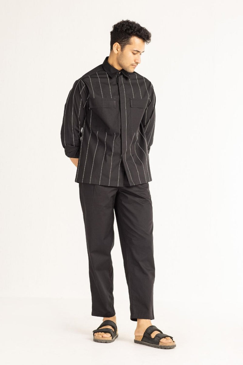 Linear Embroidered Shirt - Black Men THREE Men 