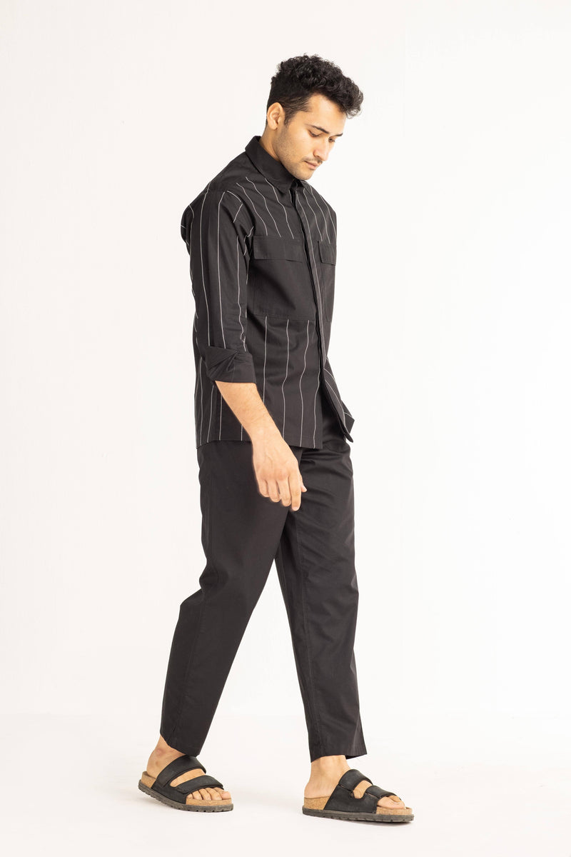 Linear Embroidered Shirt - Black Men THREE Men 