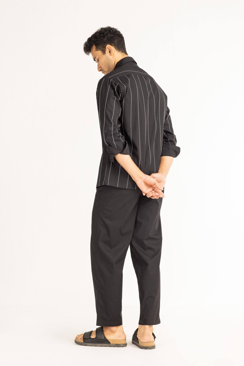 Linear Embroidered Shirt Co-ord - Black Men THREE Men 